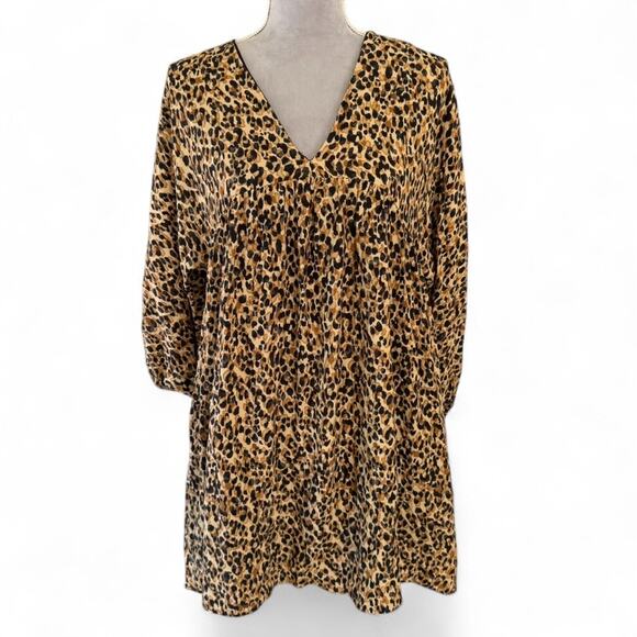 ZARA TRF Collection Leopard Print Babydoll Mini Dress Tan Black Brown Size L NWT - Picture 2 of 6